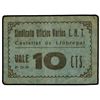 Image 1 : 10 Cèntims. - SINDICATO OFICIOS VARIOS C.M.T. CASTELLET DE LLOBREGAT. - Cartón. Probablemente único