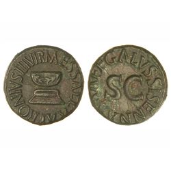 Cuadrante. - Acuñada el 5 a.C. - AUGUSTO. - Anv.: APRONIVS MESSALLA III VIR. Altar. Rev.: GALVS SISE