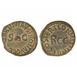 Cuadrante. - Acuñada el 40 d.C. - CALÍGULA. - Anv.: C. CAESAR DIVI AVG. PROM. AVG. S. C. Gorro frigi