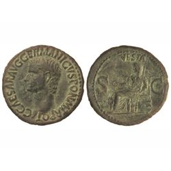 As. - Acuñada el 37 d.C. - CALÍGULA. - Anv.: C. CAESAR AVG. GERMANICVS PON. M. TR. POT. Cabeza descu