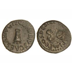 Cuadrante. - Acuñada el 41 d.C. - CLAUDIO. - Anv.: TI. CLAVDIVS CAESAR AVG. Modio. Rev.: (PON. M. TR