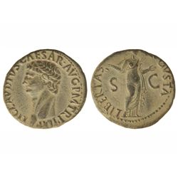 As. - Acuñada el 41 d.C. - CLAUDIO. - Anv.: TI. CLAVDIVS CAESAR AVG. P. M. TR. P. IMP. Cabeza descub