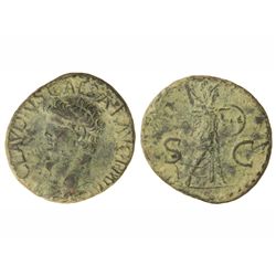As. - Acuñada el 41 d.C. - CLAUDIO. - Anv.: (TI.) CLAVDIVS CAESAR AVG. P. M. TR. P. (IMP.). Cabeza d