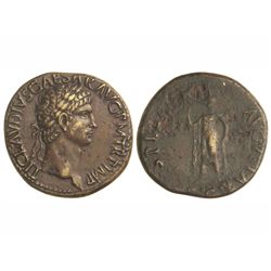 Sestercio. - Acuñada el 41 d.C. - CLAUDIO. - Anv.: TI. CLAVDIVS CAESAR AVG. P. M. TR. P. IMP. P. P.