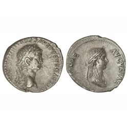 Denario. - Acuñada el 51-54 d.C. - CLAUDIO Y AGRIPINA HIJA. - Anv.: TI. CLAVD. CAESAR AVG. GERM. P.