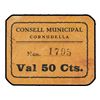 Image 1 : 50 Cèntims. - C.M. de CORNUDELLA. - Cartón. MUY RARO. AT-888; T-1025. MBC+. - -