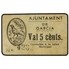 Image 1 : 5 Cèntims. - Aj. de GRÀCIA. - Cartón. MUY RARO. AT-1091; T-1267. EBC-. - -
