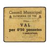 Image 1 : 50 Cèntims. - C.M. de LLORIANA DE TER. - Cartón. MUY RARO. AT-1383; T-1581. MBC+. - -