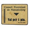 Image 1 : 1 Pesseta. - C.M. de MASSALCOREIG. - Cartón. RARÍSIMO. AT-1483a; T-1698. MBC. - -