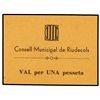 Image 1 : 1 Pesseta. - C.M. de RIUDECOLS. - Cartón. (Sin numerar). MUY RARO. AT-2162a; T-2499. SC. - -
