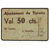 Image 1 : 50 Cèntims. - Aj. de TIURANA. - Cartón. MUY RARO. AT-2475; T-2866. MBC+. - -