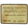 Image 1 : 50 Céntimos. - Agosto 1937. - C.M. de MIGUELTURRA (Ciudad Real). - Cartón. (Algo sucio). MUY RARO. M