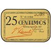 Image 1 : 25 Céntimos. - Agosto 1937. - C.M. de BAÑERES (Alicante). - MUY ESCASO. Mont.-228A. S/C. - -