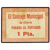 Image 1 : 1 Peseta. - C.M. de OLLERIA (Valencia). - Cartón. (Algo sucio). MUY RARO. T-1036. MBC+. - -