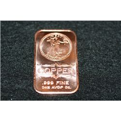 2012 Copper Ingot, .999 fine, 1 oz.