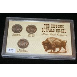 Buffalo Nickel Mint Mark Collection, lot of 3
