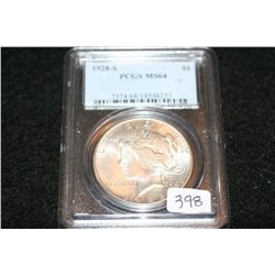 1928-S Silver Peace Dollar PCGS graded MS64
