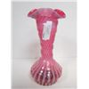 Image 1 : Cranberry opalescent swirl fluted top vase