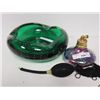 Image 1 : Green glass ash tray with bubble