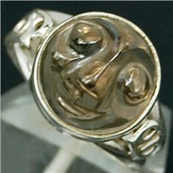 HANDCARVED SMOKY TOPAZ FACE SET IN STERLING SILVER RING