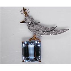 18K White Gold and Yellow Gold Aquamarine and Diamond