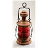Image 1 : Old copper railroad lantern with red glass  lens in overall very good condition, approx.  15” in hei
