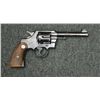 Image 2 : Colt Official Police DA revolver, .38 cal.,  5” barrel, blue finish, checkered medallion  wood grips