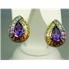 Image 1 : Gorgeous 14 karat yellow gold ladies custom  design earrings channel set with a  combination of Amet