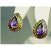 Image 2 : Gorgeous 14 karat yellow gold ladies custom  design earrings channel set with a  combination of Amet