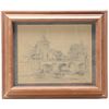 Image 1 : Framed and matted original drawing of a  French city by recognized 19th Century artist  John Edmond 