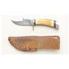 Image 2 : Small older Buck-style knife with stag grip  and heavy leather sheath, approx. 7” overall  with an a