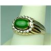 Image 2 : Exquisite 14 karat yellow gold ladies custom  made ring bezel set with a fine apple green  Jade weig
