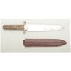 Image 1 : Early Sheffield spear point bowie knife by  Thos. Turner & Co. with stag grips and  leather sheath i