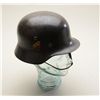 Image 1 : German WW II metal helmet with liner and with  partial stencils remaining on either side,  one the b