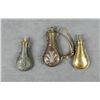 Image 2 : Lot of three large brass shotgun flasks; one  with scallop design, one plain and one cast  metal gam