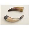 Image 1 : Lot of two priming horns, both approx. 5”  overall, one with a flush wood plug, the  other with a ca