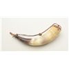 Image 2 : Later large powder horn approx. 13” overall  with a wood plug and leather thong for  hanging.  Est.: