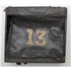 Image 1 : Civil War era leather and canvas over wood  knapsack in overall fair condition showing a  “13” on th