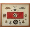 Image 1 : Framed lot of WW II pins, badges and  militaria, mostly nazi-related (frame is  approx. 18” x 22”) i