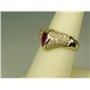 Image 2 : Exquisite 14 karat yellow gold ladies Cartier  inspired design ring bezel set with a pear  shape red