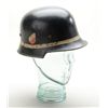 Image 1 : Nazi era Luftwaffe Air Warden's type helmet  with liner and decals (2), also painted  stripe.  Good 