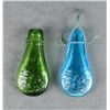 Image 2 : Two hand-blown glass powder flasks including  a green flask approx. 6” overall with game  scenes on 