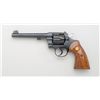 Image 1 : Colt Officer’s Model Heavy Barrel DA  revolver, .38 cal., 6” barrel, blue finish,  smooth wood medal