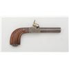 Image 1 : Belgian single shot muff pistol, .45 cal., 3”  Damascus barrel, wood grips, folding  trigger. This g