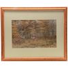 Image 1 : Framed and matted beautiful color chromo  litho by A. B Frost of two hunting dogs in  the woods by a