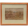 Image 1 : Chromo color litho by A. B. Frost, framed and  matted of a hunter and his dogs in a field,  approx. 