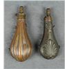 Image 1 : Lot of two large brass shotgun flasks, one  marked Am. Flask & Cap Co., both approx. 9”  overall and