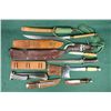 Image 1 : Lot of eight misc. knives including two  Kinfolks belt knives with sheaths, a huge  folder with wide