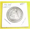 Image 1 : 1874 Silver Quarter Dollar Seated Liberty Variety 5 *RARE VERY FINE GRADE ARROWS AT DATE*!!