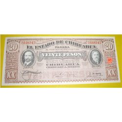 1915 20 Veinte Pesos Mexican Revolution note Series K *EXTREMELY RARE UNC GRADE* Serial # 2448247!!